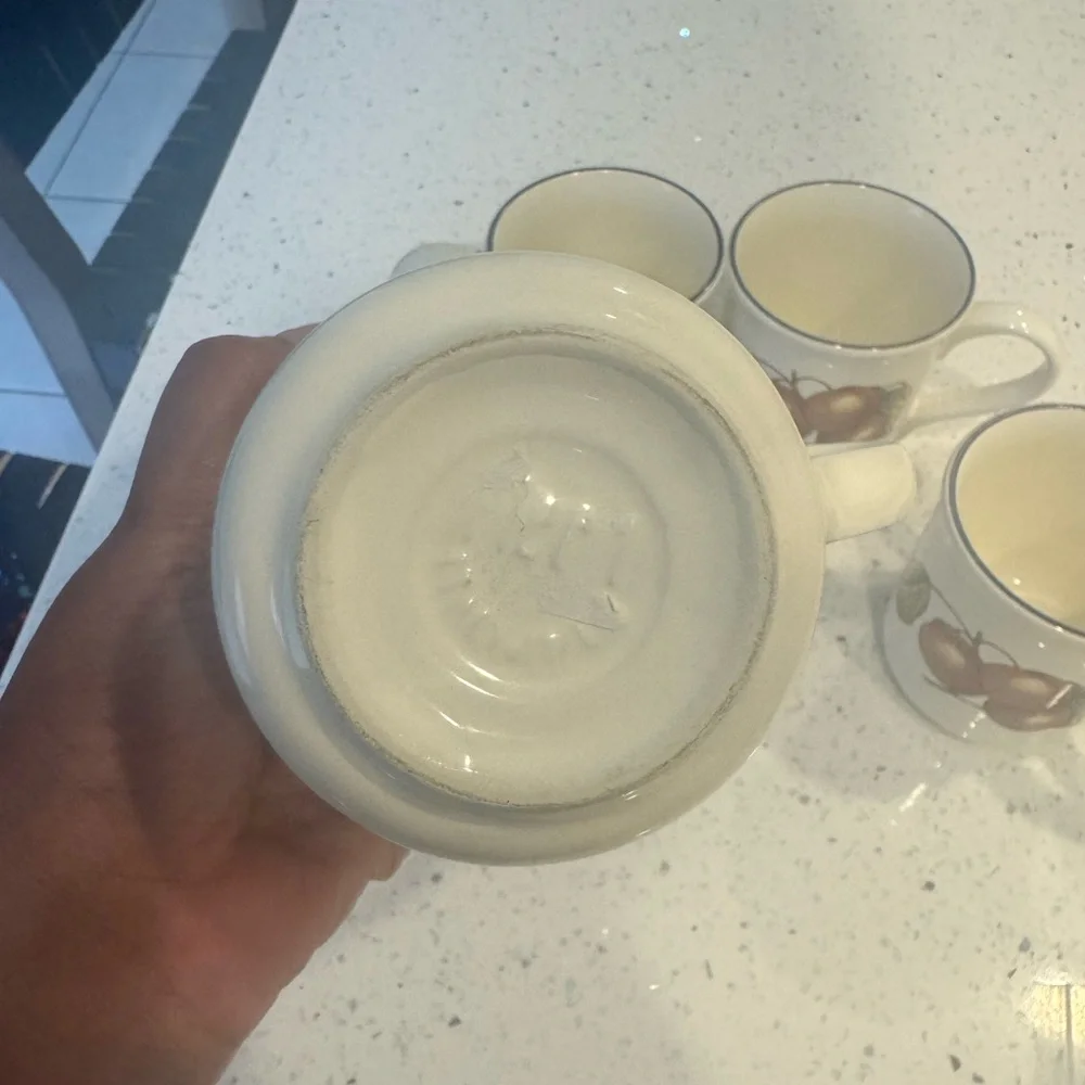 Pier 1 White Ceramic Mugs with Fruit Motif - Set of 4